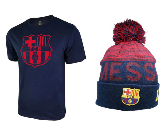 Icon Sports Men FC Barcelona Official Soccer T-Shirt and Beanie Combo 33