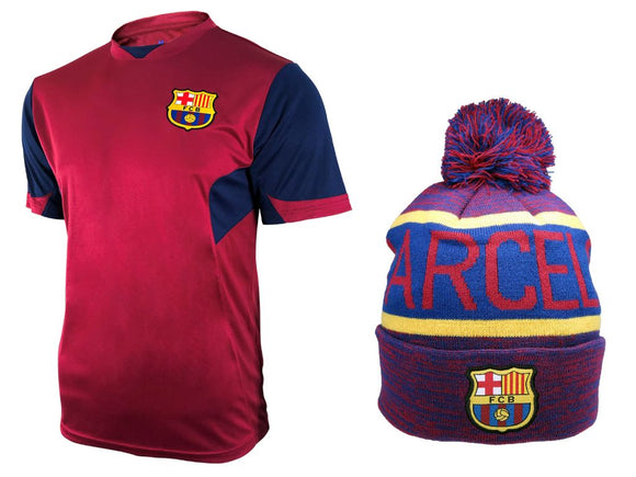 Icon Sports Men FC Barcelona Official Soccer Jersey and Beanie Combo 41