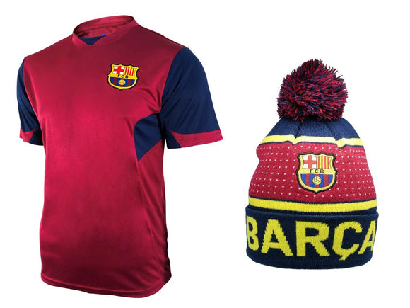 Icon Sports Men FC Barcelona Official Soccer Jersey and Beanie Combo 11