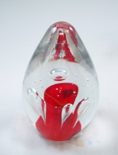 M Design Art Handcraft Orange Rose Handmade Glass Paperweight 02