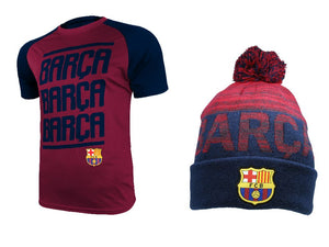 Icon Sports Men FC Barcelona Official Soccer Jersey and Beanie Combo 17