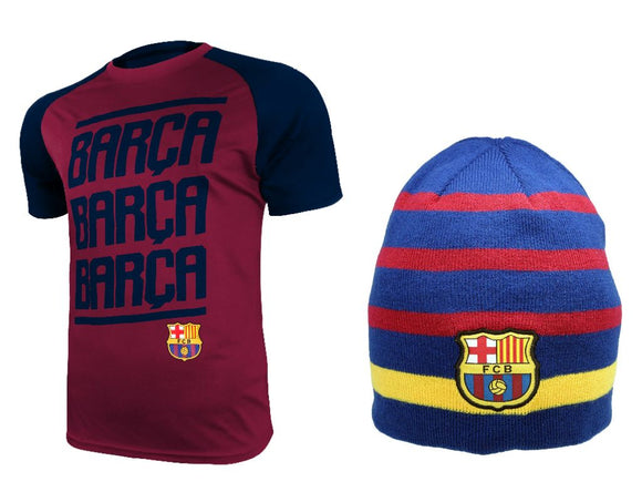 Icon Sports Men FC Barcelona Official Soccer Jersey and Beanie Combo 47
