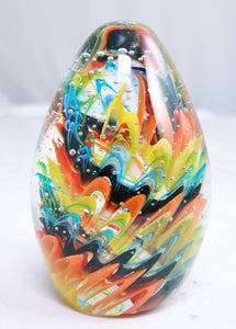 M Design Arted Hand Glass Twirled Rainbow Stripes Paperweight XL01