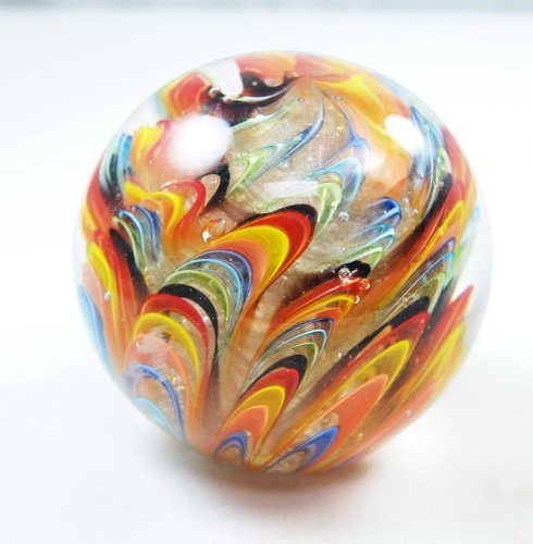 M Design Arted Glass Dark Millefiore Ball Paperweight 03