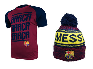 Icon Sports Men FC Barcelona Official Soccer Jersey and Beanie Combo 20