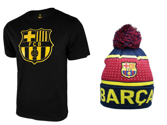 Icon Sports Men FC Barcelona Official Soccer T-Shirt and Beanie Combo 28