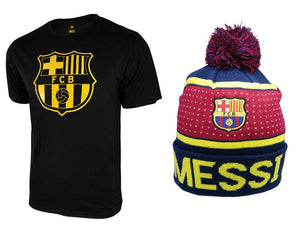 Icon Sports Men FC Barcelona Official Soccer T-Shirt and Beanie Combo 25