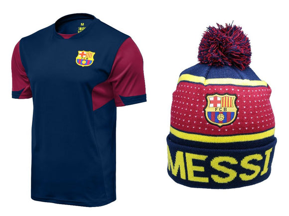 Icon Sports Men FC Barcelona Official Soccer Jersey and Beanie Combo 07