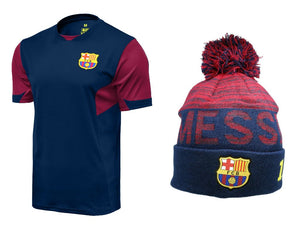 Icon Sports Men FC Barcelona Official Soccer Jersey and Beanie Combo 05