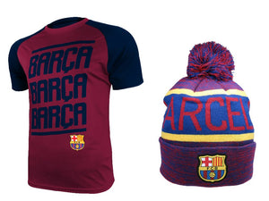Icon Sports Men FC Barcelona Official Soccer Jersey and Beanie Combo 45