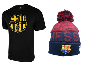 Icon Sports Men FC Barcelona Official Soccer T-Shirt and Beanie Combo 26