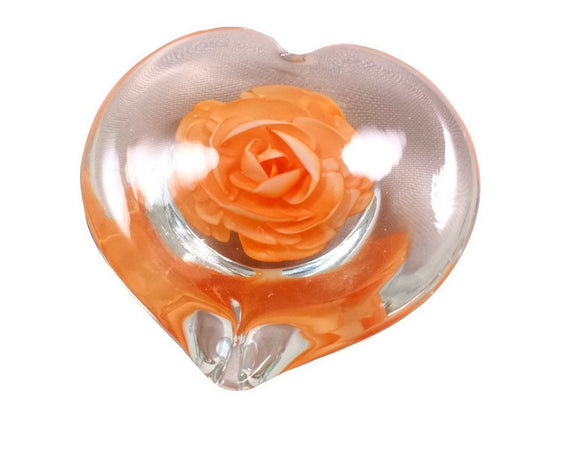 M Design Art Handcraft Orange Rose Handmade Glass Paperweight 03