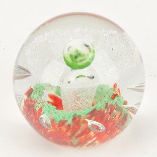M Design Art Handcraft Red Leaves w/ Clear Liquid Ring Egg Paperweight