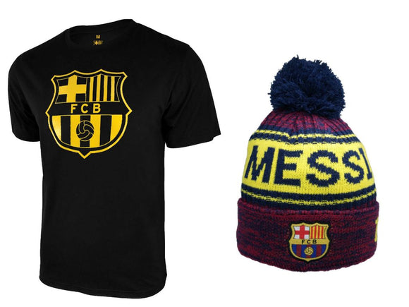 Icon Sports Men FC Barcelona Official Soccer T-Shirt and Beanie Combo 27