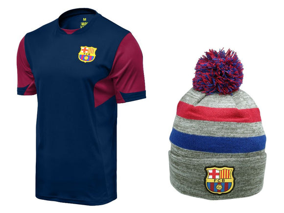 Icon Sports Men FC Barcelona Official Soccer Jersey and Beanie Combo 36