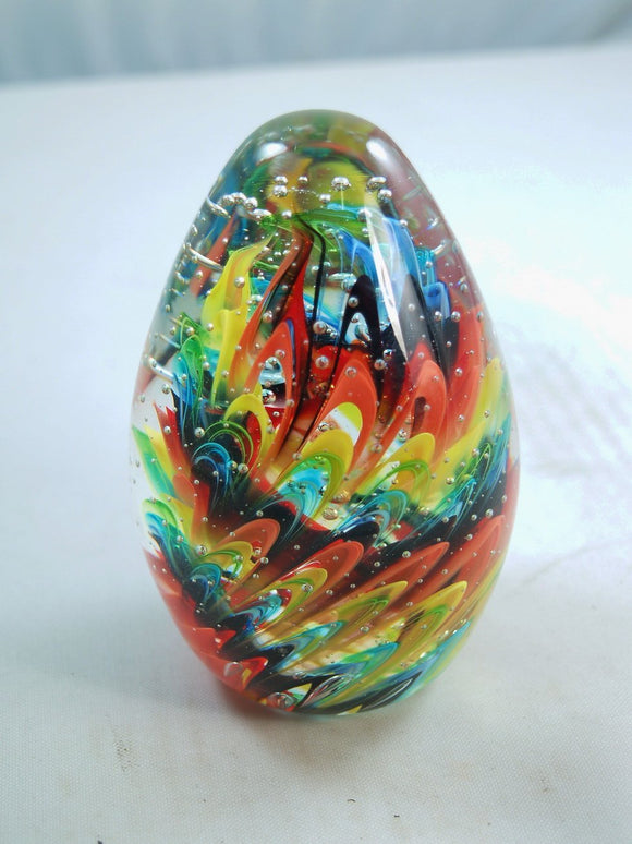 M Design Art Blue & Red Line Spiral Egg Paperweight