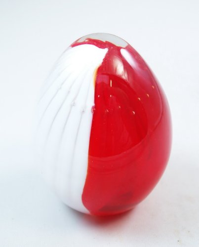 M Design Arted Glass Red Blue Tornado Pattern Egg Paperweight 02
