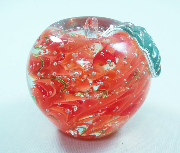 M Design Art Handcraft Red & Clear Spiraling in Clear Egg Paperweight 02