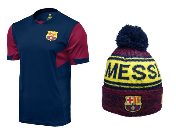Icon Sports Men FC Barcelona Official Soccer Jersey and Beanie Combo 06