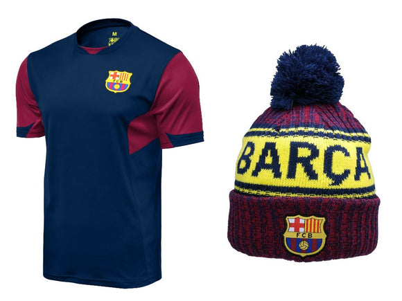 Icon Sports Men FC Barcelona Official Soccer Jersey and Beanie Combo 03
