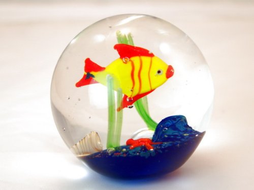 M Design Art Handcraft Light Blue & Yellow Scalloped Wavy Paperweight 02