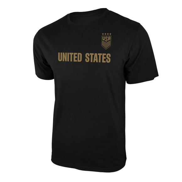 Icon Sports U.S. Soccer Federation USWNT Logo Adult T-Shirt Black w/Gold Logo