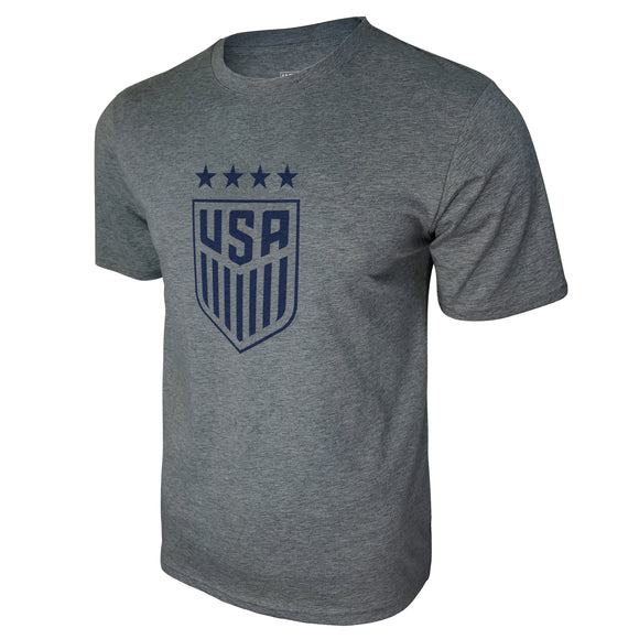 Icon Sports U.S. Soccer Federation USWNT Logo Adult T-Shirt Grey w/ Blue Logo