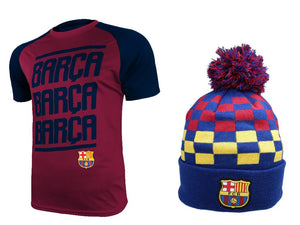 Icon Sports Men FC Barcelona Official Soccer Jersey and Beanie Combo 46