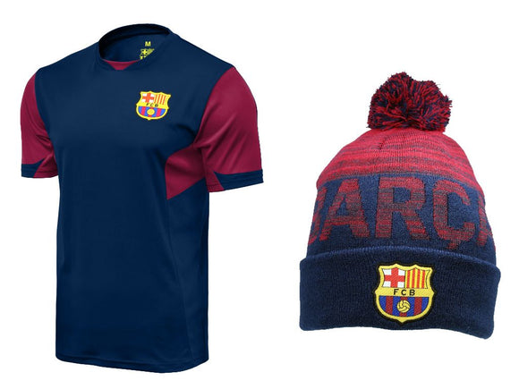 Icon Sports Men FC Barcelona Official Soccer Jersey and Beanie Combo 02
