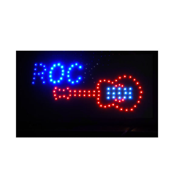 19x10 LED Neon Sign Lighting by Tripact Inc - 2 Swtiches: Power & Animation for Business Identification - Rock Guitar