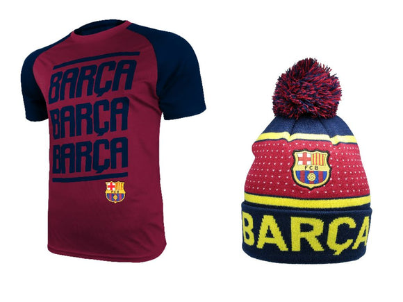 Icon Sports Men FC Barcelona Official Soccer Jersey and Beanie Combo 19