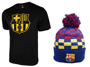 Icon Sports Men FC Barcelona Official Soccer T-Shirt and Beanie Combo 50