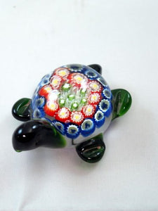 M Design Art Handcraft Glass Red/Blue Turtle Paperweight