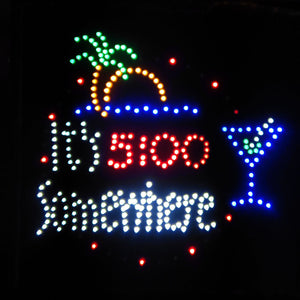 19x19 LED Neon Sign Lighting by Tripact Inc - 2 Swtiches: Power & Animation for Business Identification - 5:00 Somewhere