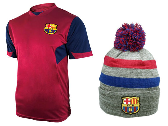 Icon Sports Men FC Barcelona Official Soccer Jersey and Beanie Combo 40