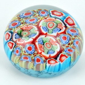 M Design Arted Hand Glass Abstract Green Red w/ Bubble Paperweight 01
