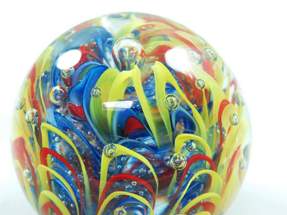 M Design Art Handcraft Blue Yellow & Clear Spiraling Helix in Egg Paperweight 01