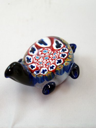 M Design Art Handcraft Glass Sapphire Blue Flower in Glass Heart Paperweight