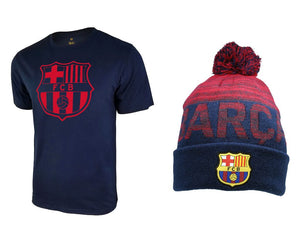 Icon Sports Men FC Barcelona Official Soccer T-Shirt and Beanie Combo 30