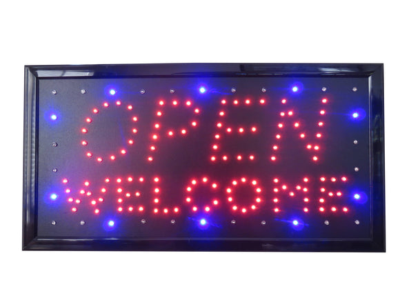 19x10 LED Neon Sign Lighting by Tripact Inc - 2 Swtiches: Power & Animation for Business Identification - Open Welcome